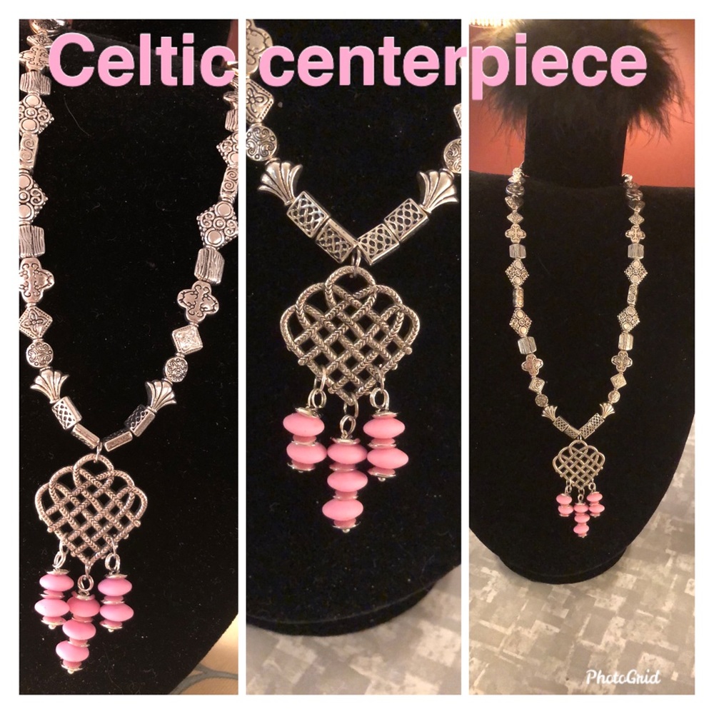 Tibetan silver beaded necklace w/pink accent beads
